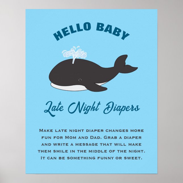Under The Sea Hello Baby Shower Late Night Diapers Poster (Front)