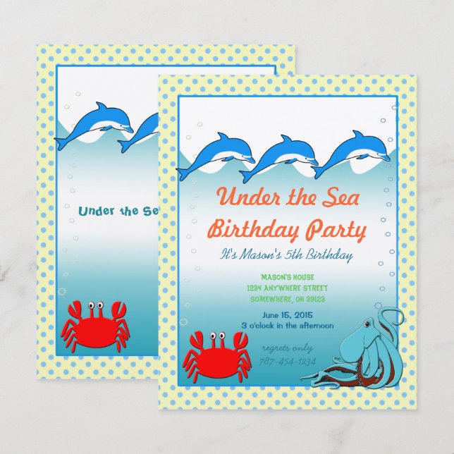 Under the Sea Invitation  Birthday Party (Front/Back)