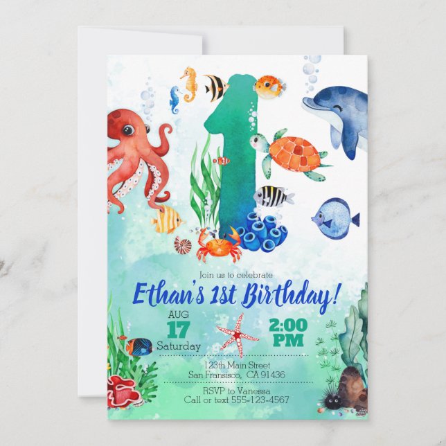 Under The Sea Invitation for 1st Birthday (Front)