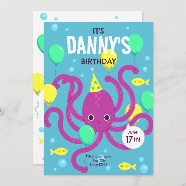 Under the sea Invitation, Octopus Birthday Invitation (Front/Back)