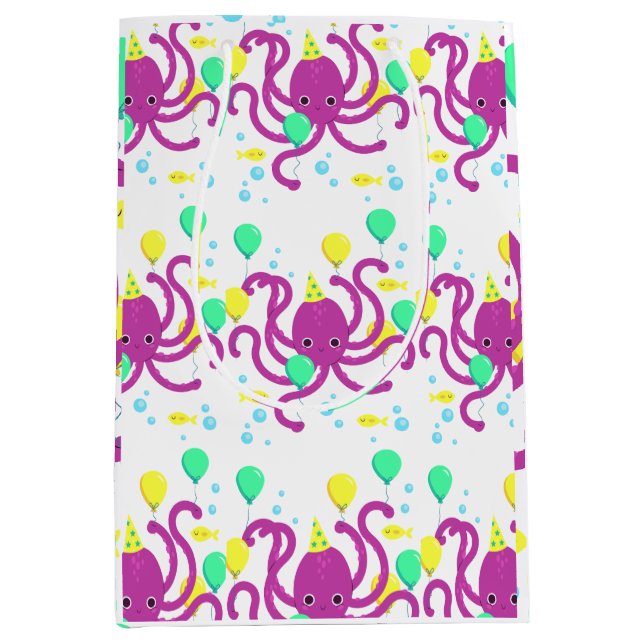Under the sea Invitation, Octopus Birthday Medium Gift Bag (Front)
