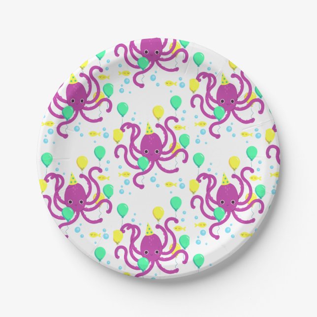 Under the sea Invitation, Octopus Birthday Paper Plate (Front)