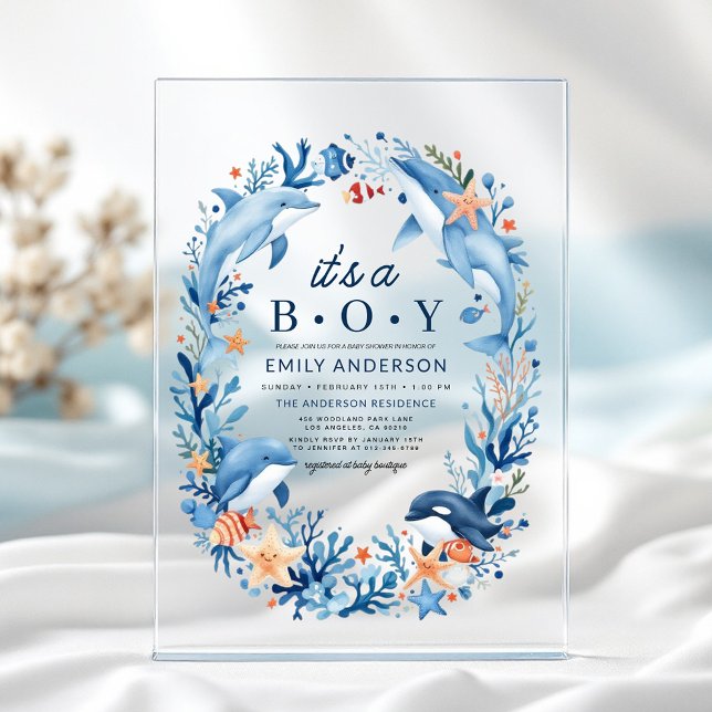 Under the Sea It's a Boy Blue Baby Shower Acrylic Invitations (Creator Uploaded)