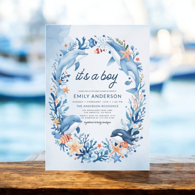Under the Sea It's a Boy Blue Baby Shower Invitation (Creator Uploaded)