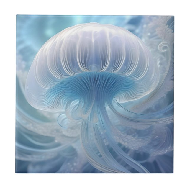 Under The Sea Jellyfish Fractal Art, Ceramic Tile (Front)
