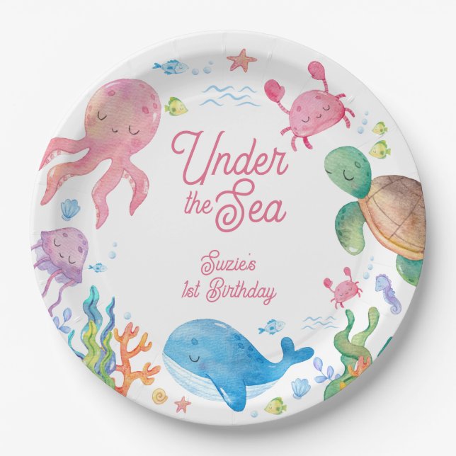 Under the Sea Kids 1st Birthday Paper Plate (Front)
