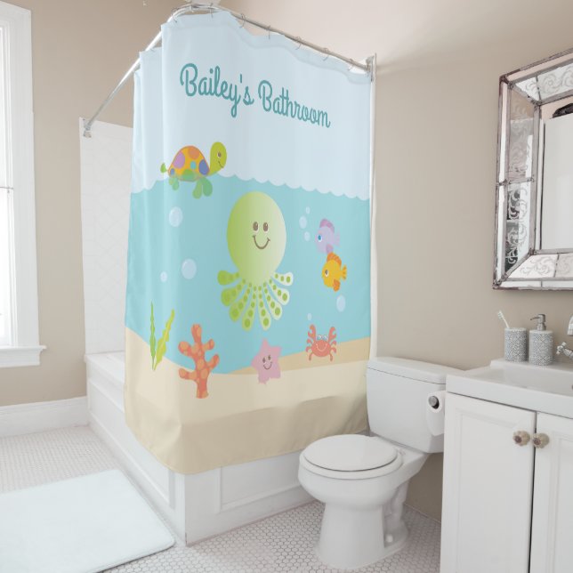 Under the Sea Kid's Bathroom Shower Curtain (In Situ)