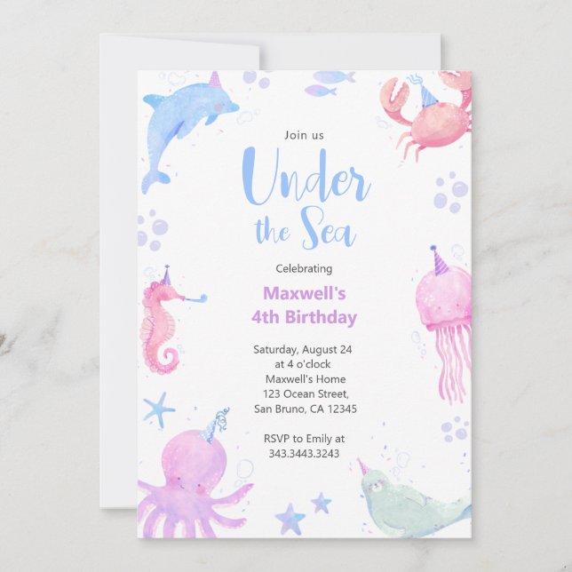 Under The Sea Kids Birthday  Invitation (Front)