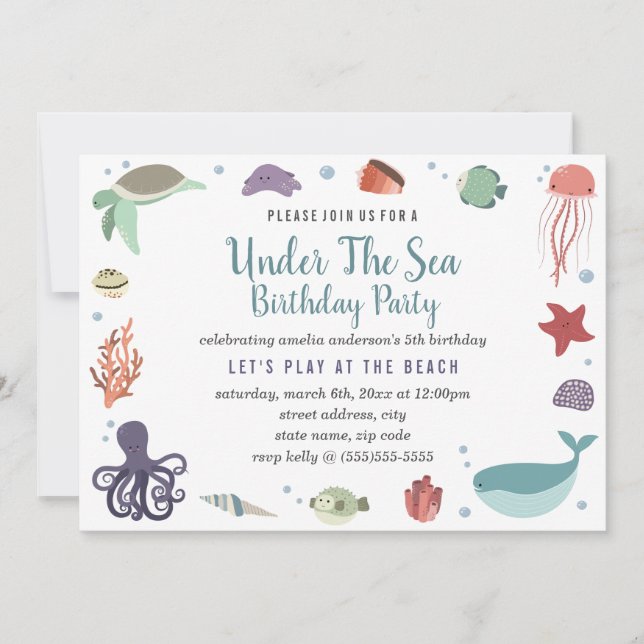 Under The Sea Kids Birthday Invitation (Front)