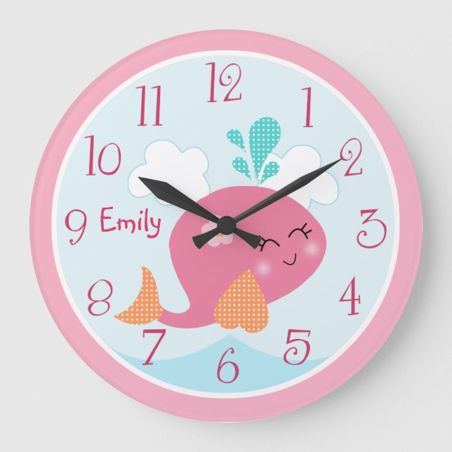 Under the Sea life Pink Whale Kid's Baby Clock (Front)