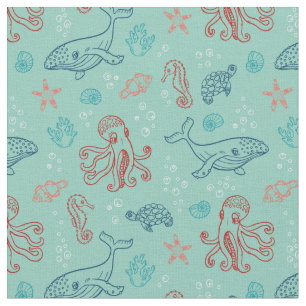 Under the Sea Line Art Pattern Fabric