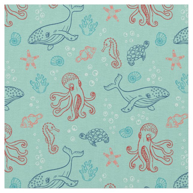 Under the Sea Line Art Pattern Fabric (Close Up)