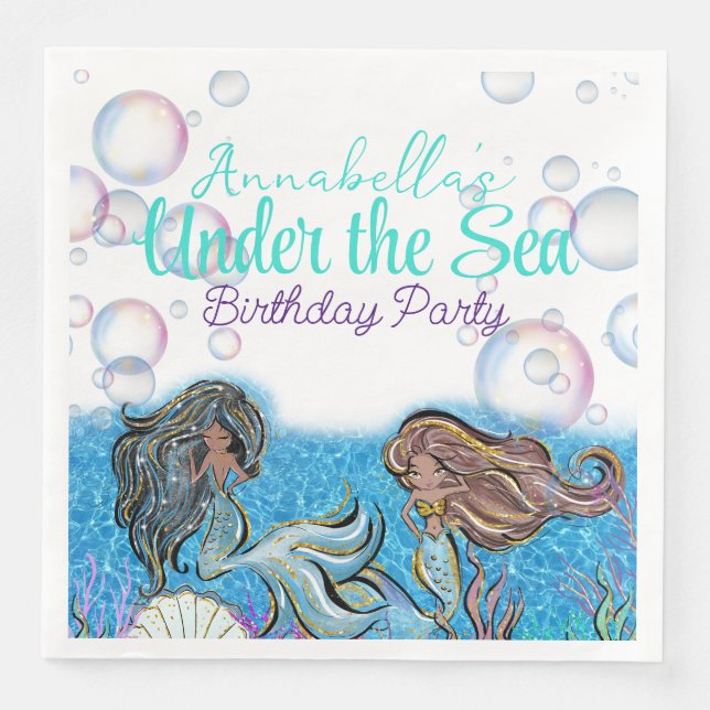 Under the Sea Little Mermaid Princess Theme Party Napkin (Front)