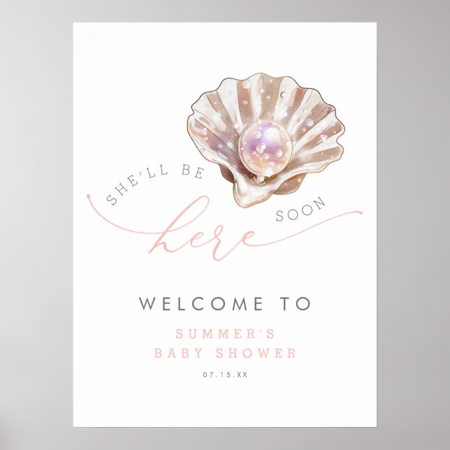 Under The Sea Little Pearl Baby Shower Welcome Poster (Front)