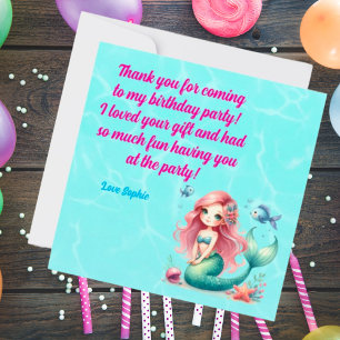  Under The Sea Magical Mermaid Girl Photo Birthday Thank You Card