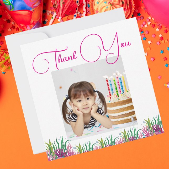  Under The Sea Magical Mermaid Girl Photo Birthday Thank You Card (Creator Uploaded)
