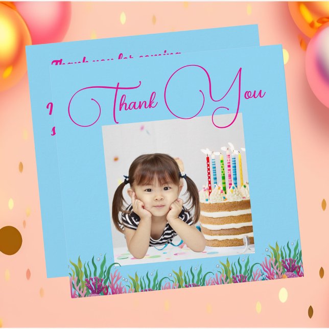  Under The Sea Magical Mermaid Girl Photo Birthday Thank You Card (Creator Uploaded)