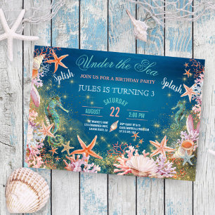 Under The Sea Magical Seahorse Kids Birthday Party Invitation