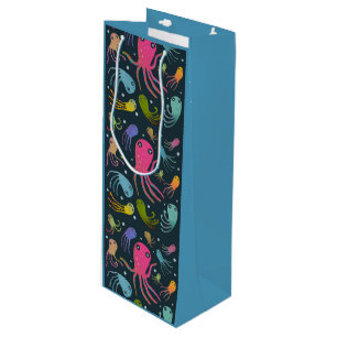 Under the Sea Marine Life Cartoon Dark Background Wine Gift Bag