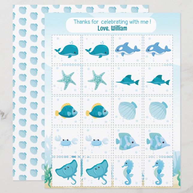 Under the sea memory game party favour (Front/Back)