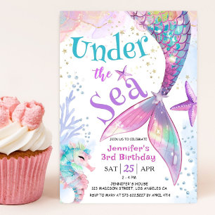 Under The Sea Mermaid 3rd Birthday Invitation