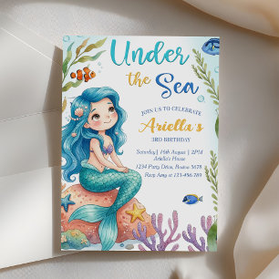 Under The Sea Mermaid 3rd Birthday Party Invitatio Invitation