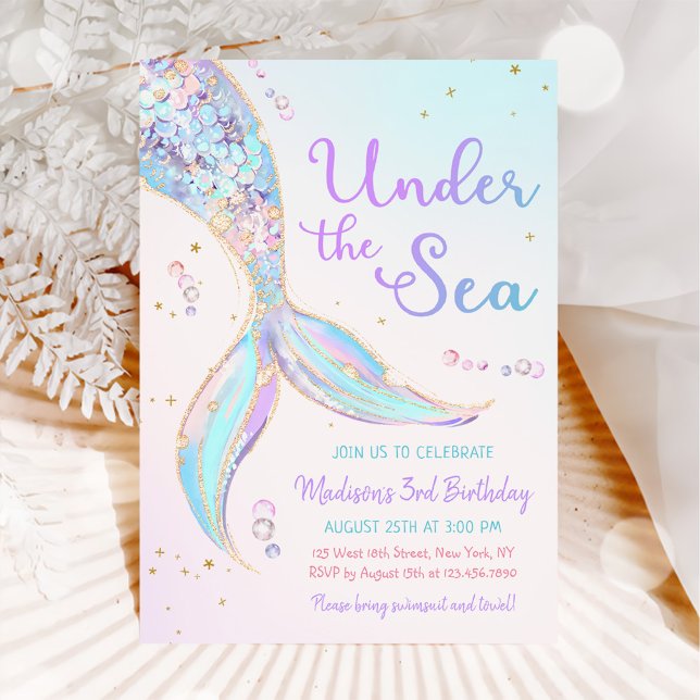 Under The Sea Mermaid 3rd Birthday Party Invitation (Creator Uploaded)