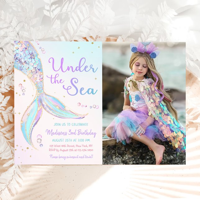 Under The Sea Mermaid 3rd Birthday Party Photo Invitation (Creator Uploaded)
