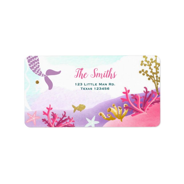 Under The Sea Mermaid Address Labels Pink Gold (Front)