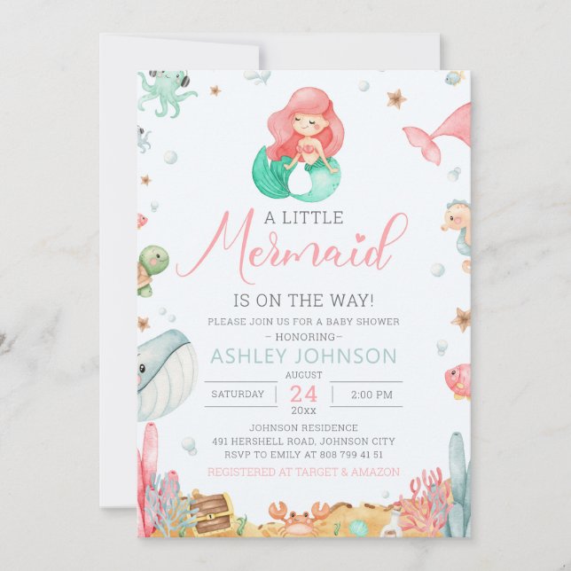 Under the Sea Mermaid Baby Shower Invitation (Front)