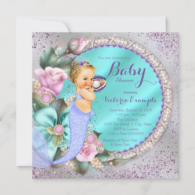 Under The Sea Mermaid Baby Shower Invitation (Front)