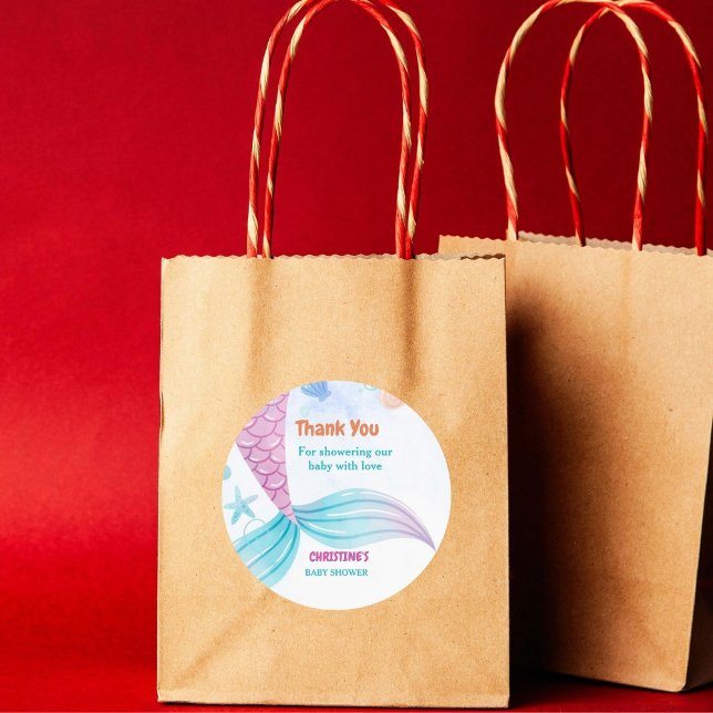 Under the Sea Mermaid Baby shower party Classic Round Sticker (Creator Uploaded)