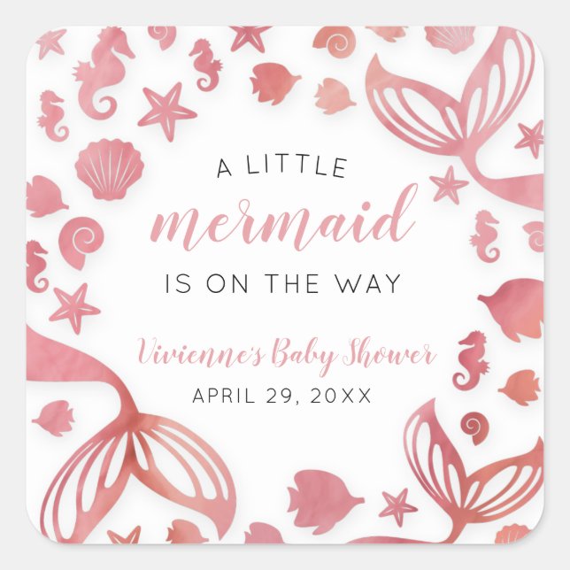Under the Sea Mermaid Baby Shower Square Sticker (Front)