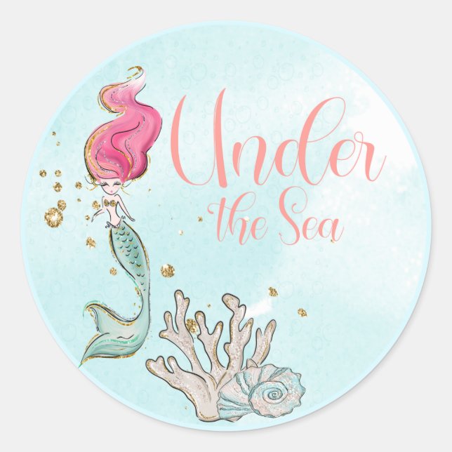 Under the Sea Mermaid Birthday Favour Classic Round Sticker (Front)