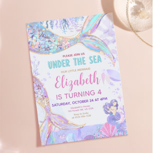 Under The Sea Mermaid Birthday Girl Invitation