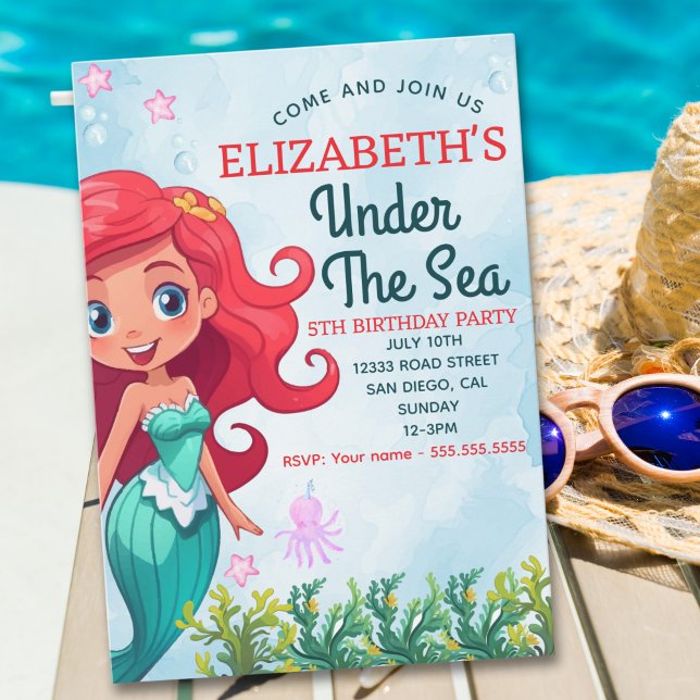 Under the sea Mermaid Birthday Girl Invitation (Creator Uploaded)