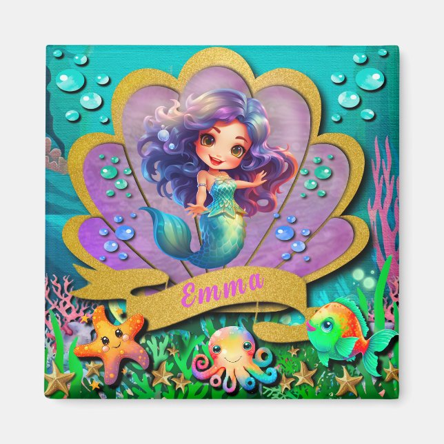 Under The Sea & Mermaid Birthday Girl Party Magnet (Front)