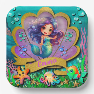 Under The Sea & Mermaid Birthday Girl Party Paper Plate