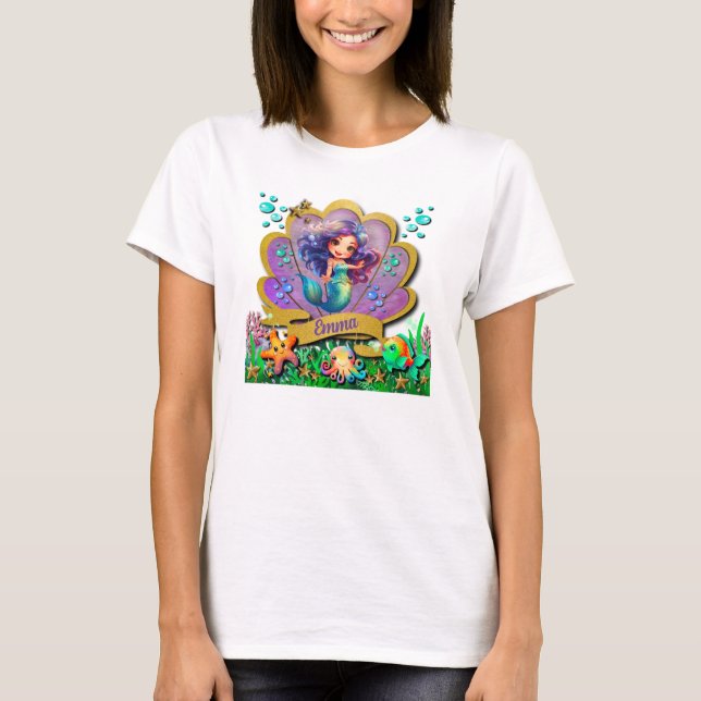 Under The Sea & Mermaid Birthday Girl Party T-Shirt (Front)