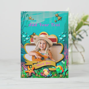 Under The Sea & Mermaid Birthday Girl Party Thank You Card