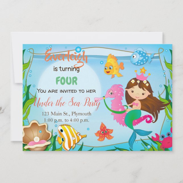 Under the Sea Mermaid Birthday Invitation (Front)