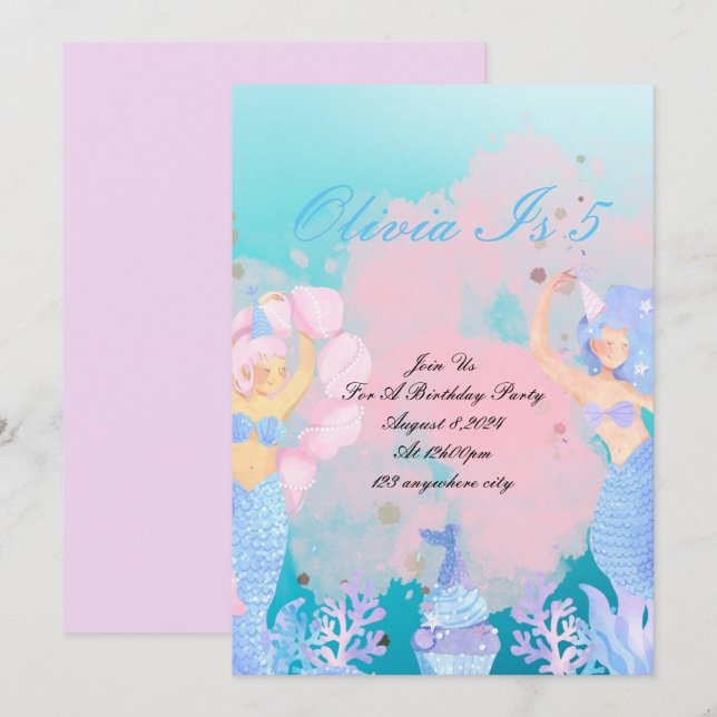 under the sea mermaid birthday invitation (Front/Back)