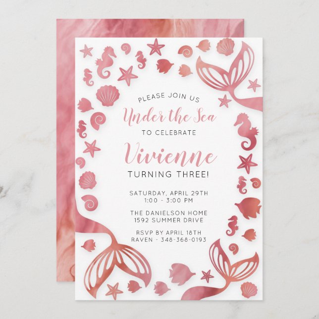 Under the Sea Mermaid Birthday Invitation (Front/Back)