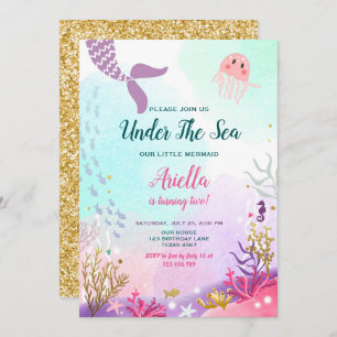 Under the Sea Mermaid Birthday Invitation Purple