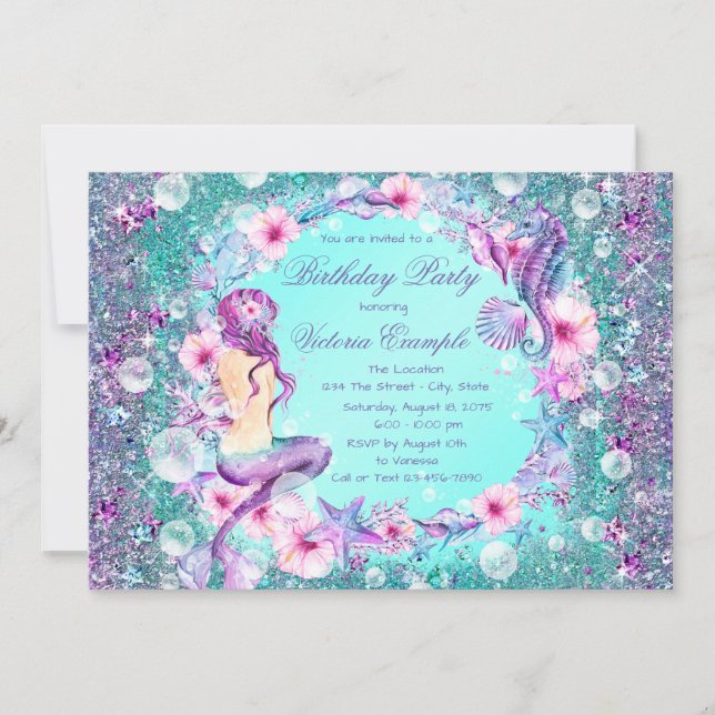 Under the Sea Mermaid Birthday Invitations (Front)