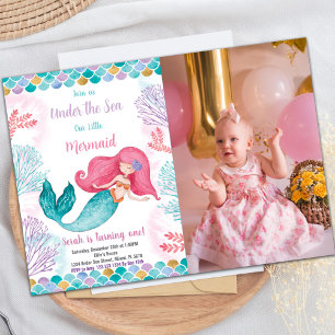Under the sea Mermaid Birthday Invitations w photo