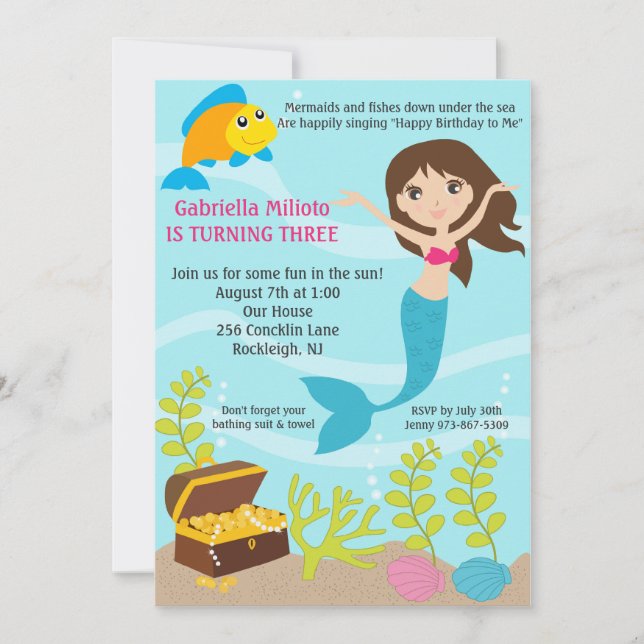 Under The Sea Mermaid Birthday Invite (Front)