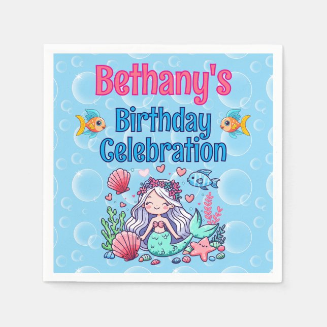 Under The Sea Mermaid Birthday Napkin (Front)