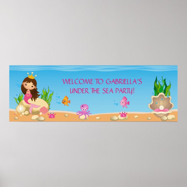 Under the Sea Mermaid Birthday Party Banner Poster (Front)