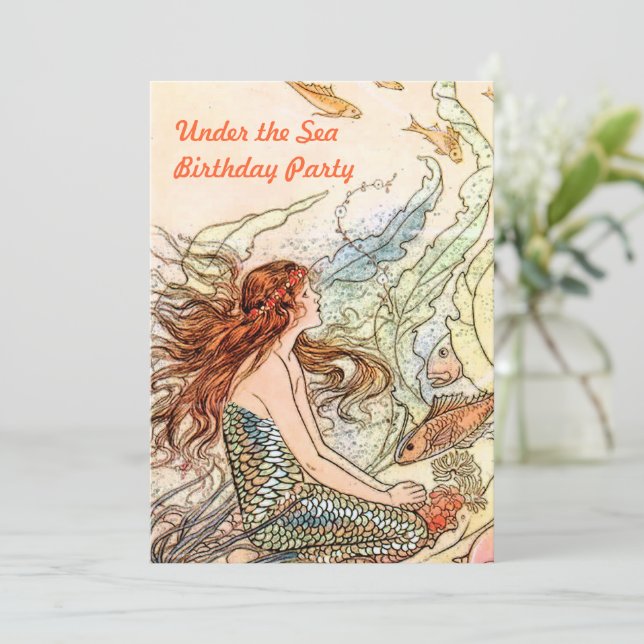 Under the Sea Mermaid Birthday Party Invitation (Standing Front)